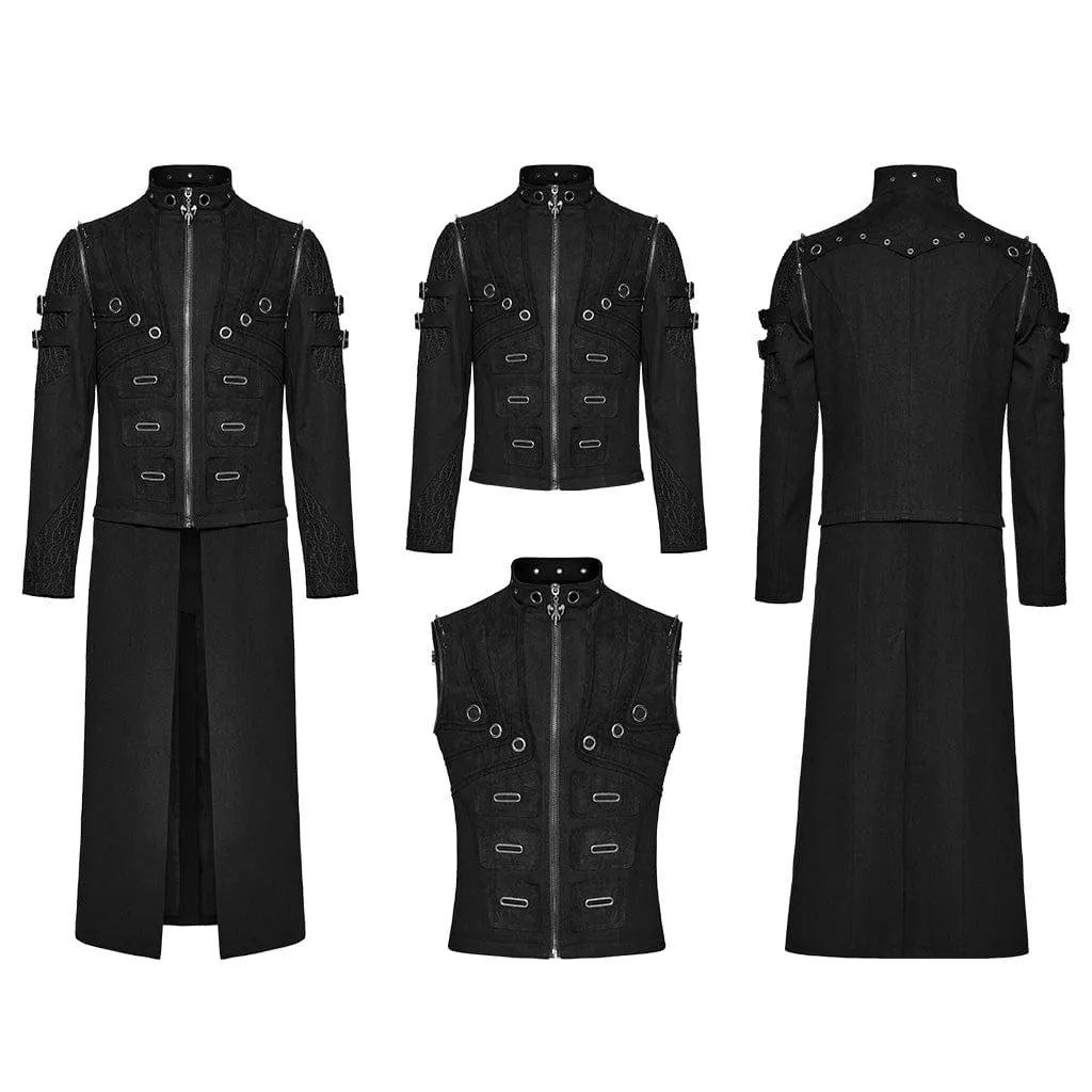 Men's Punk Detached Multi-Purpose Studded Coat