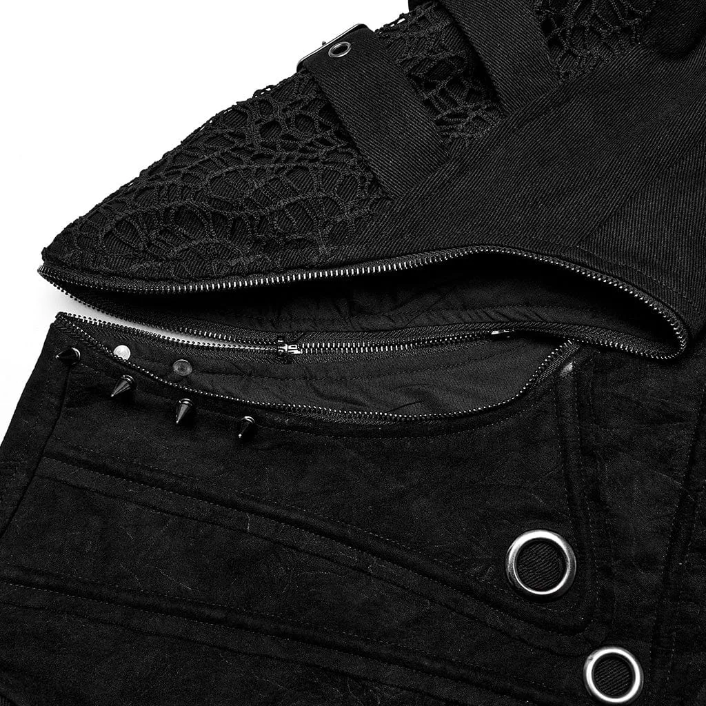 Men's Punk Detached Multi-Purpose Studded Coat