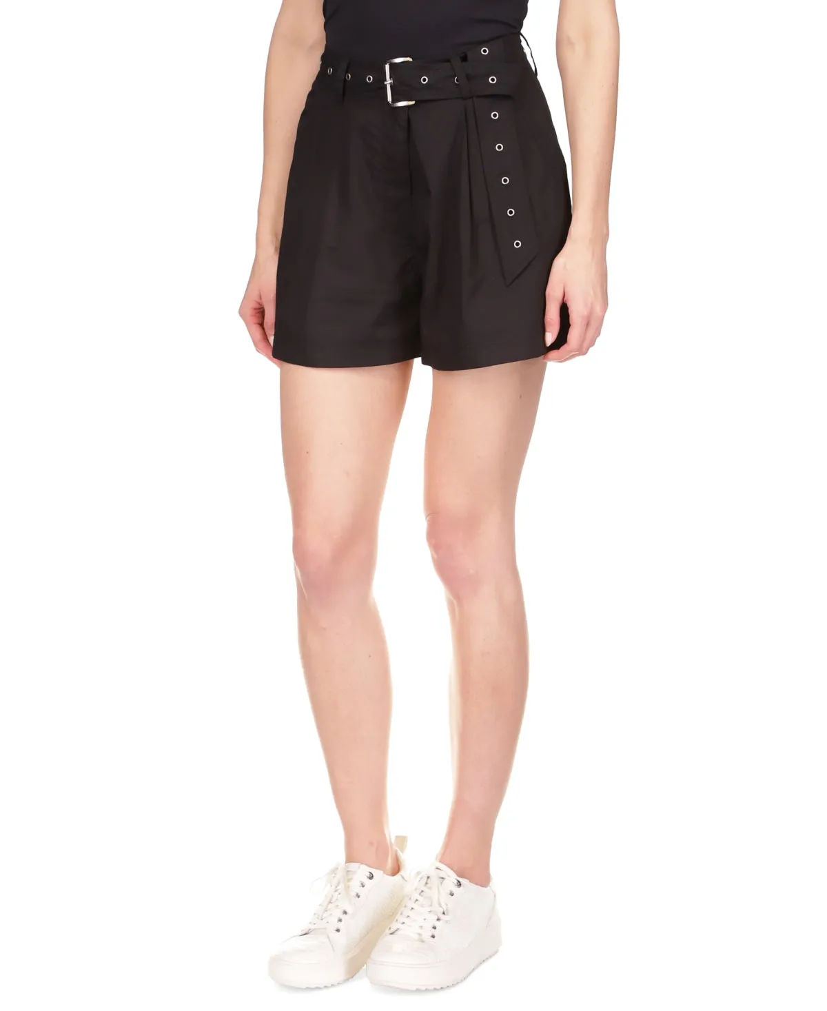 Michael Kors Women's Cotton Poplin Belted Shorts Black Size 0