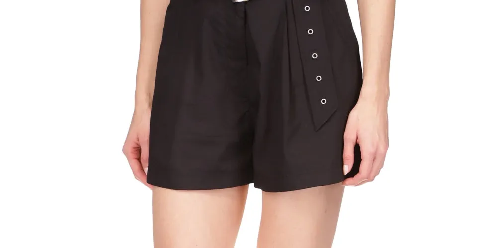 Michael Kors Women's Cotton Poplin Belted Shorts Black Size 0