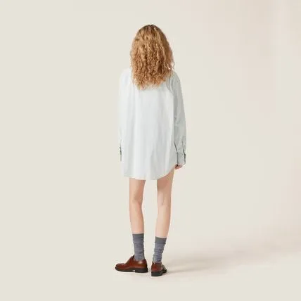 MiuMiu  |Denim Plain Cotton Short Sleeves Logo Shirts & Blouses