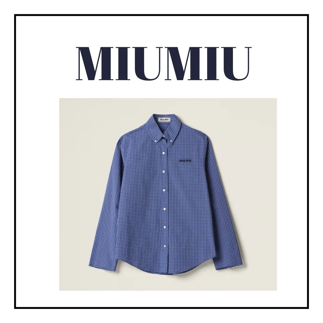 MiuMiu  |Gingham Casual Style Long Sleeves Cotton Formal Style  Logo