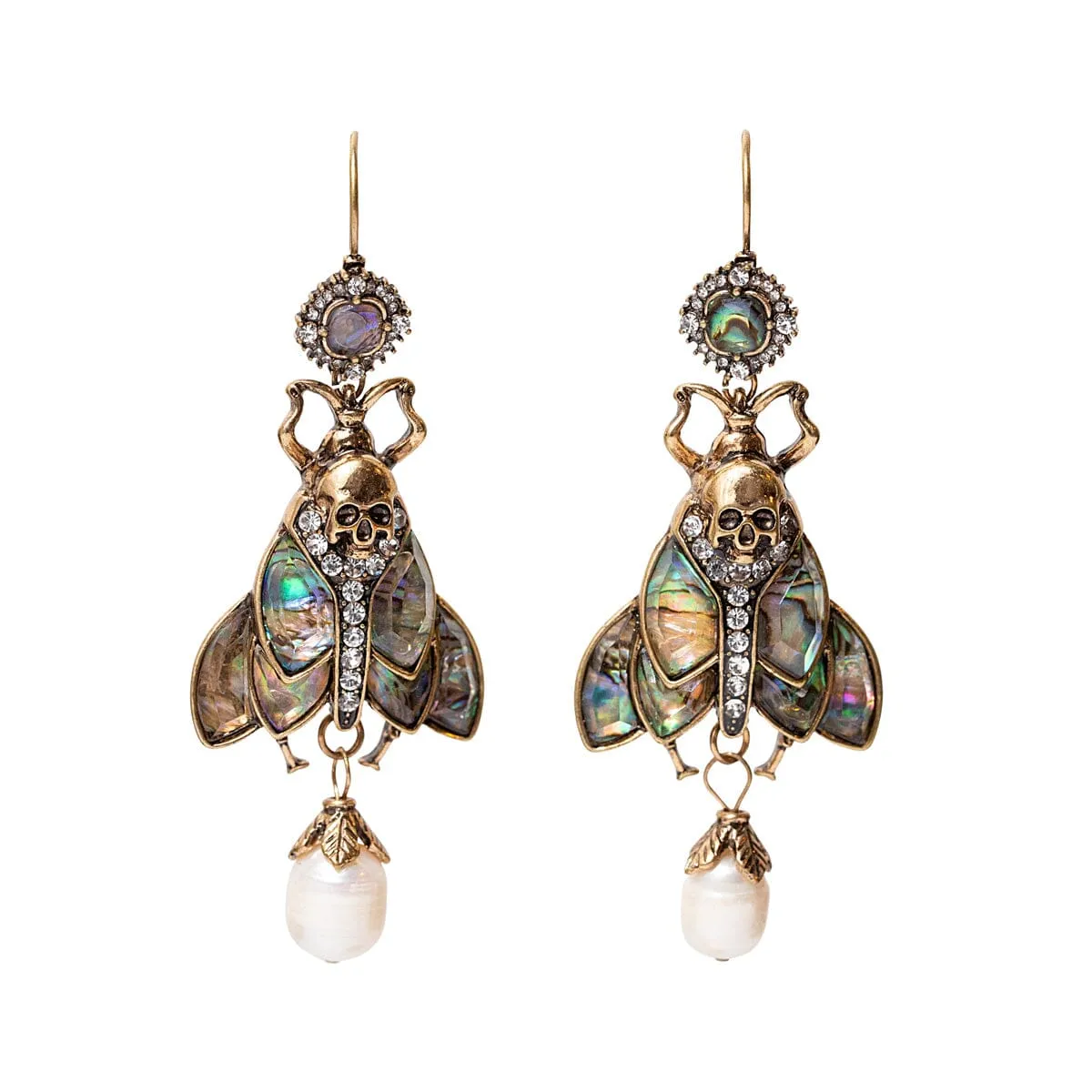 Moth Earrings With Dangling Pearls