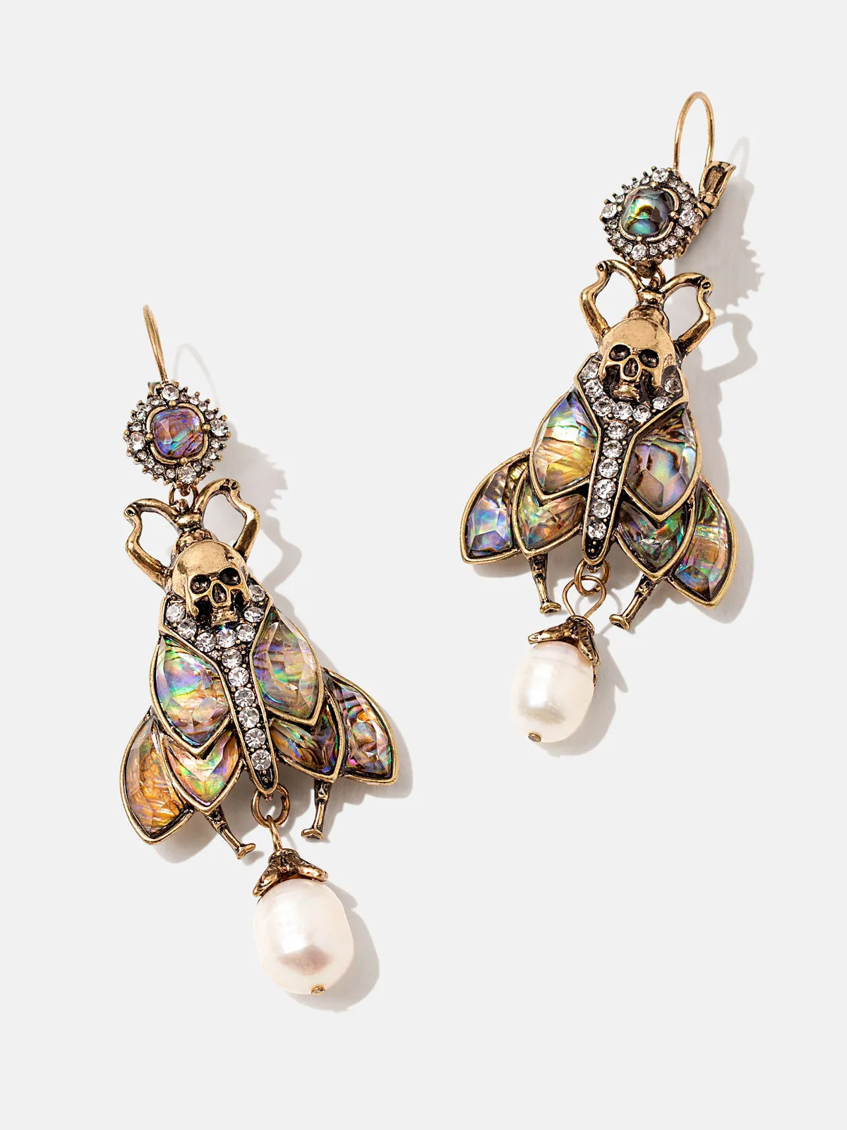 Moth Earrings With Dangling Pearls