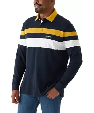 Nautica Men's Big & Tall Long Sleeve Waffle Rugby Stripe Polo Shirt