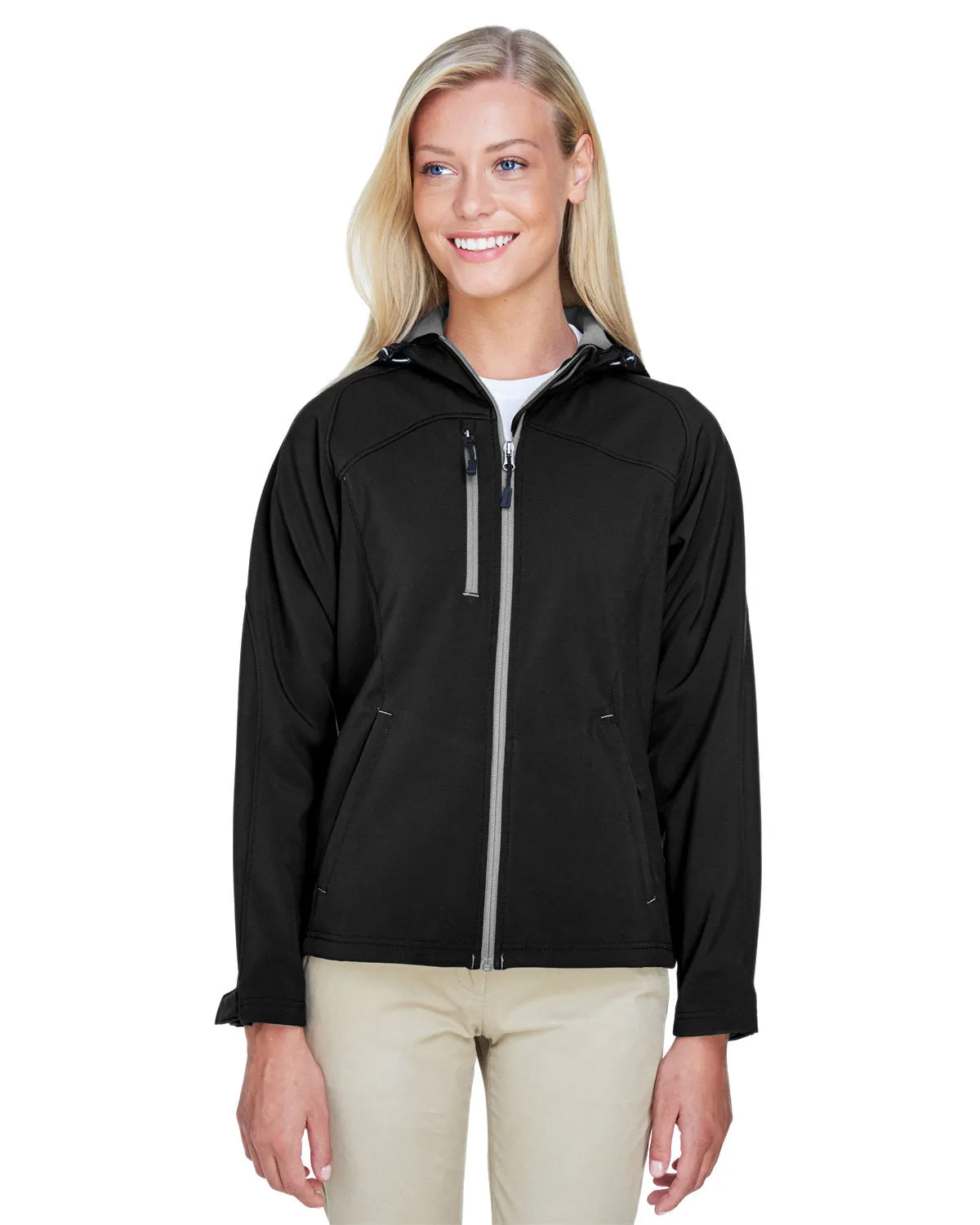 North End Ladies Prospect Two-Layer Fleece Bonded Soft Shell Hooded Jacket