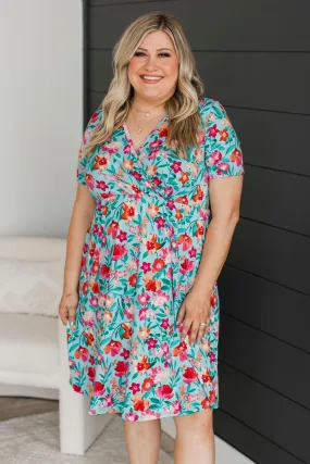 Not Hard To Realize Floral Dress- Aqua & Pink