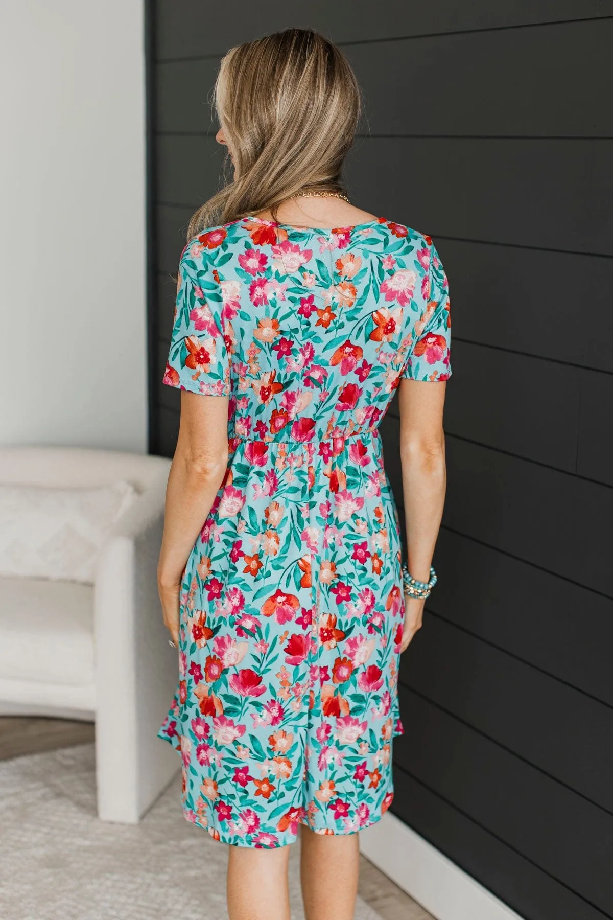 Not Hard To Realize Floral Dress- Aqua & Pink