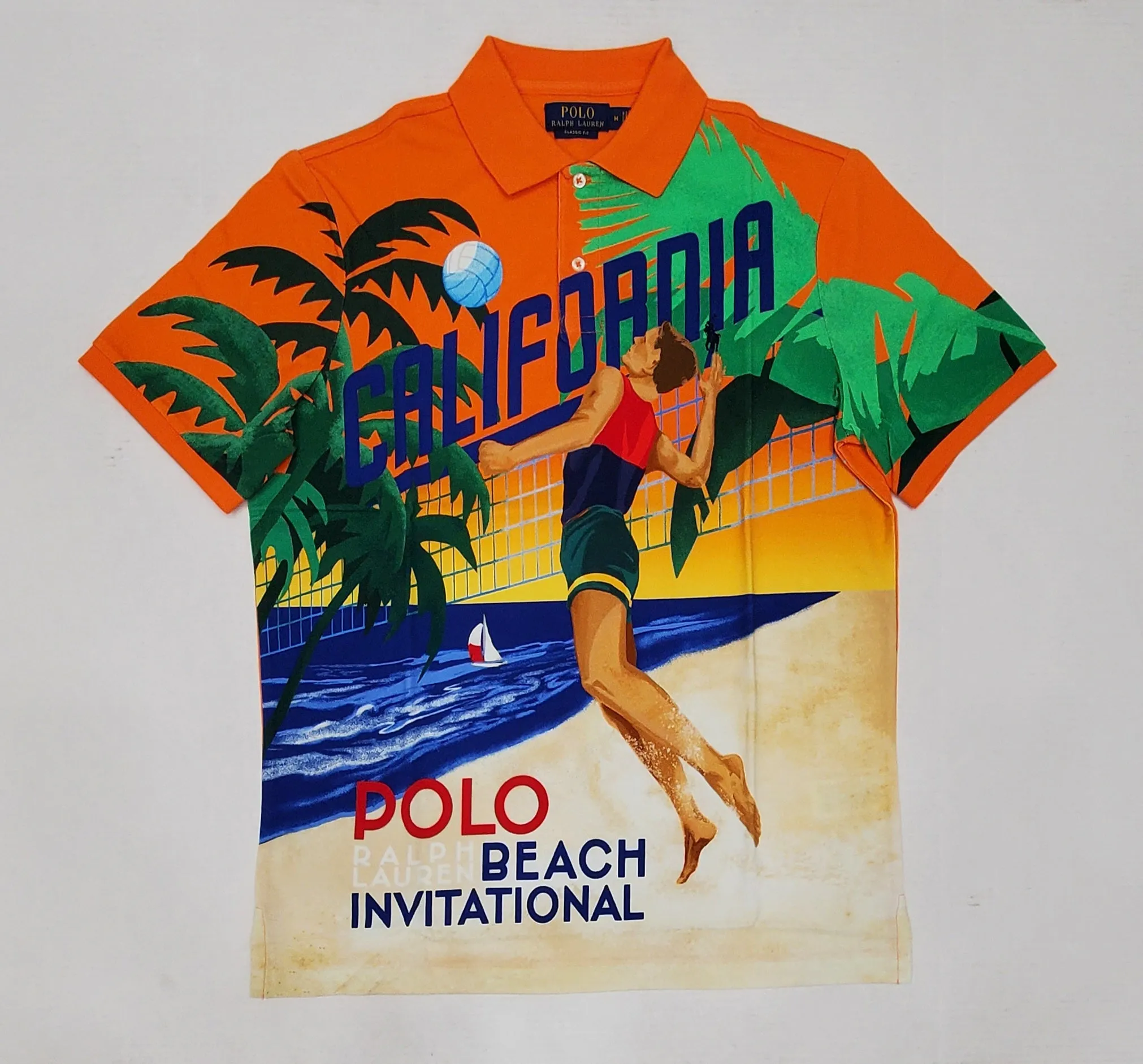 Nwt Polo Ralph Lauren Orange California Beach Volleyball Classic Fit Polo