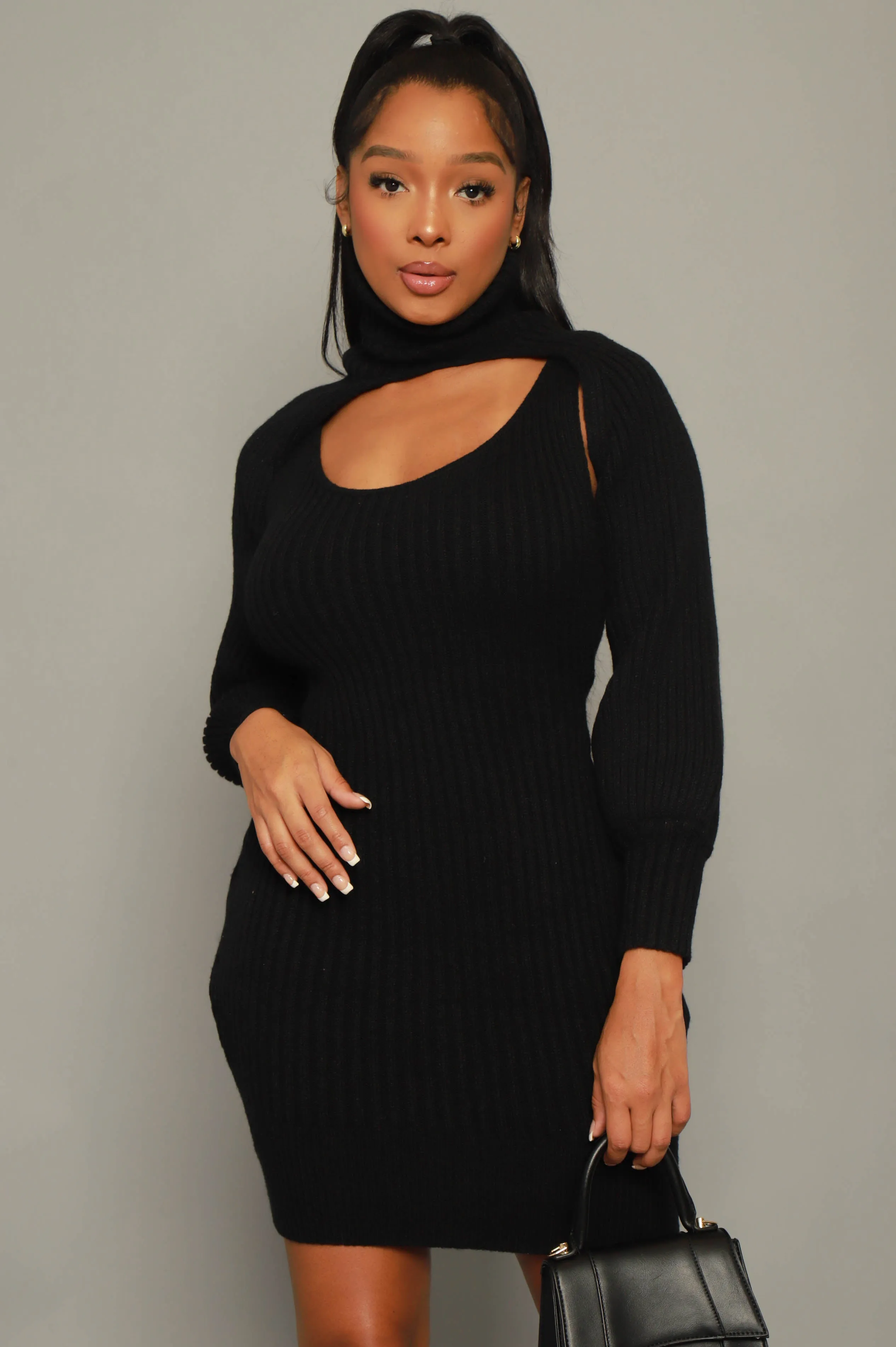 Play It Back Sleeveless Sweater Dress - Black