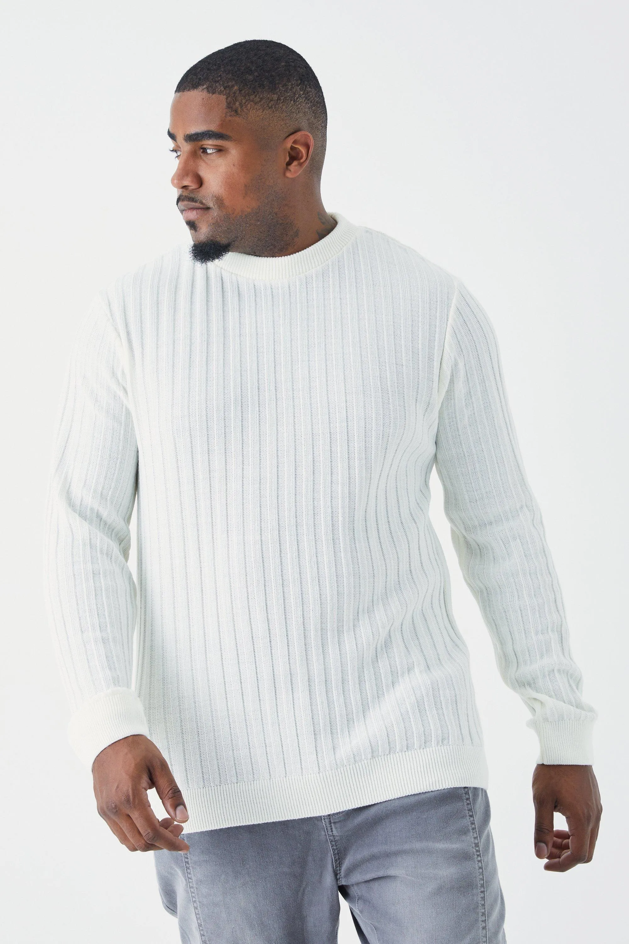 Plus Muscle Fit Ribbed Long Sleeve Sweater