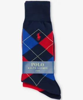 Polo Ralph Lauren Mens Blue/Navy Argyle-knit pack of two cotton-blend socks