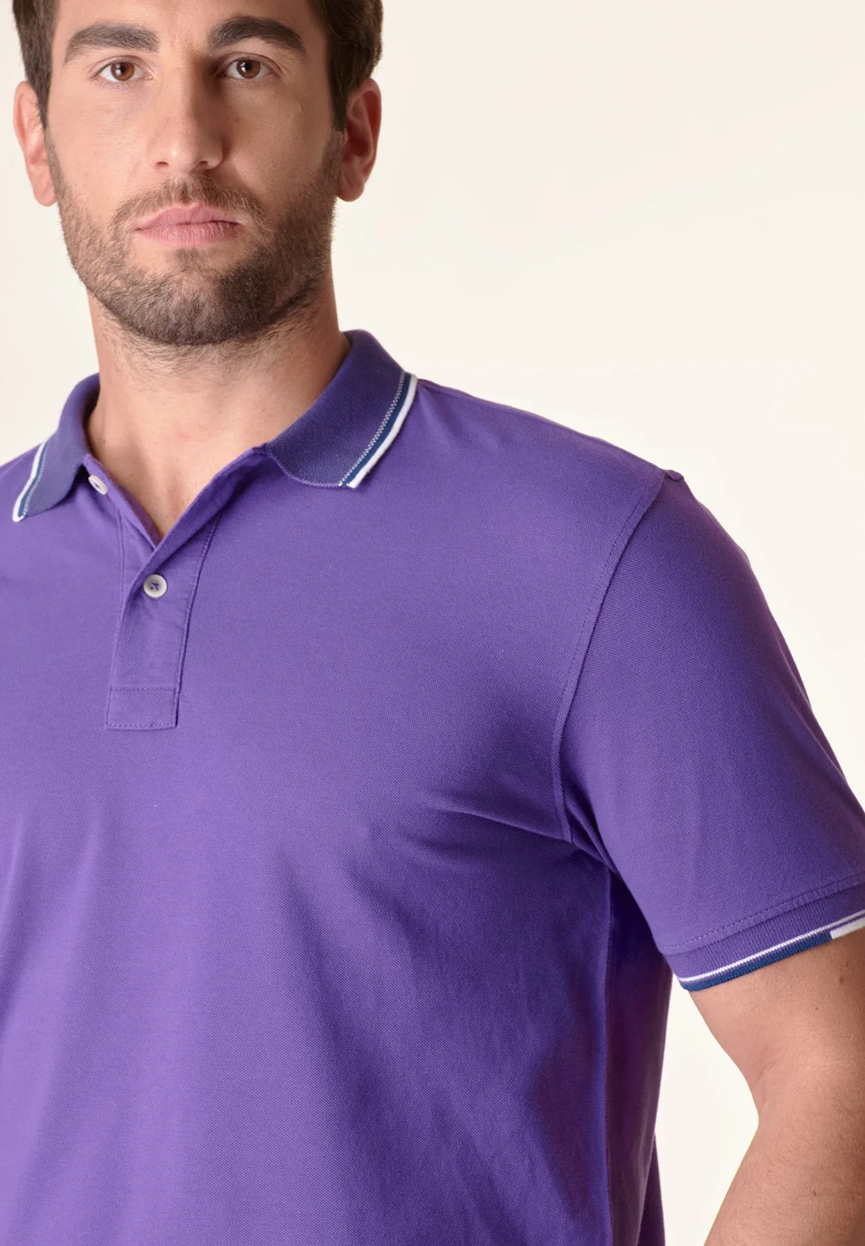 Polo viola cotone colletto jacquard