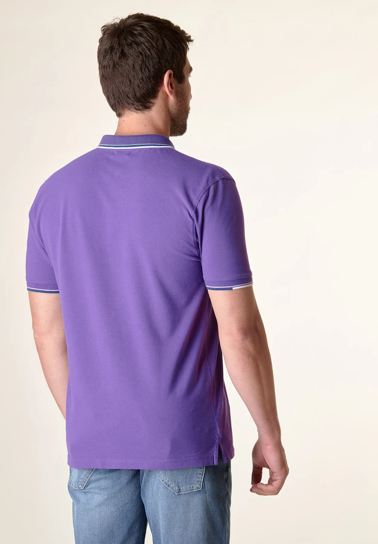 Polo viola cotone colletto jacquard