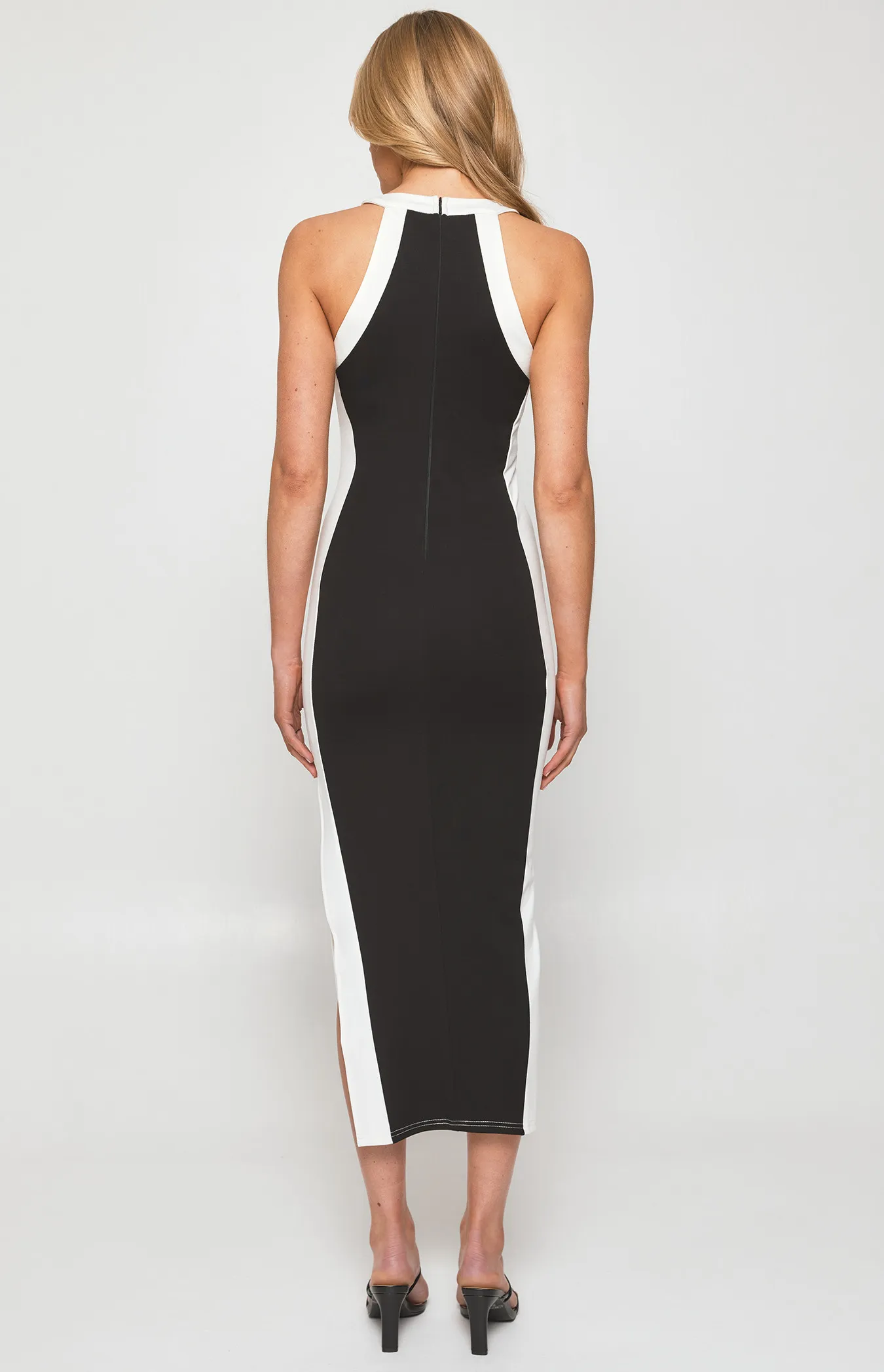 Racer Neckline Contrast Panel Bodycon Dress (SDR1292B)