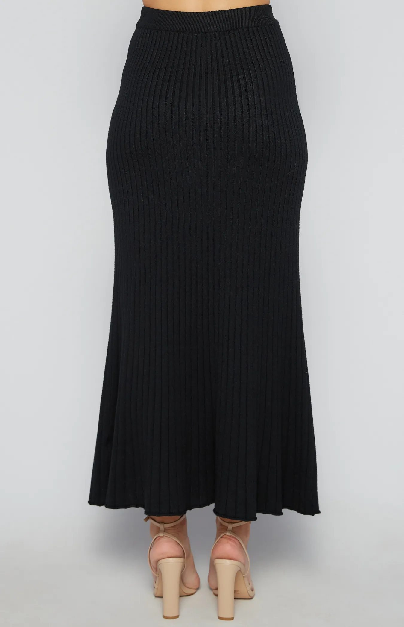 Ribbed Knit A-line Maxi Skirt (SKN811)