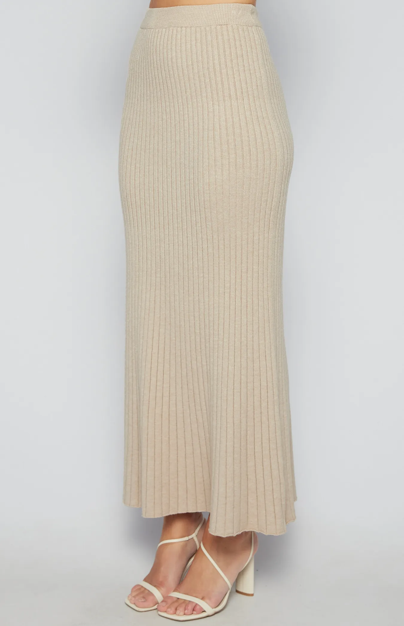 Ribbed Knit A-line Maxi Skirt (SKN811)