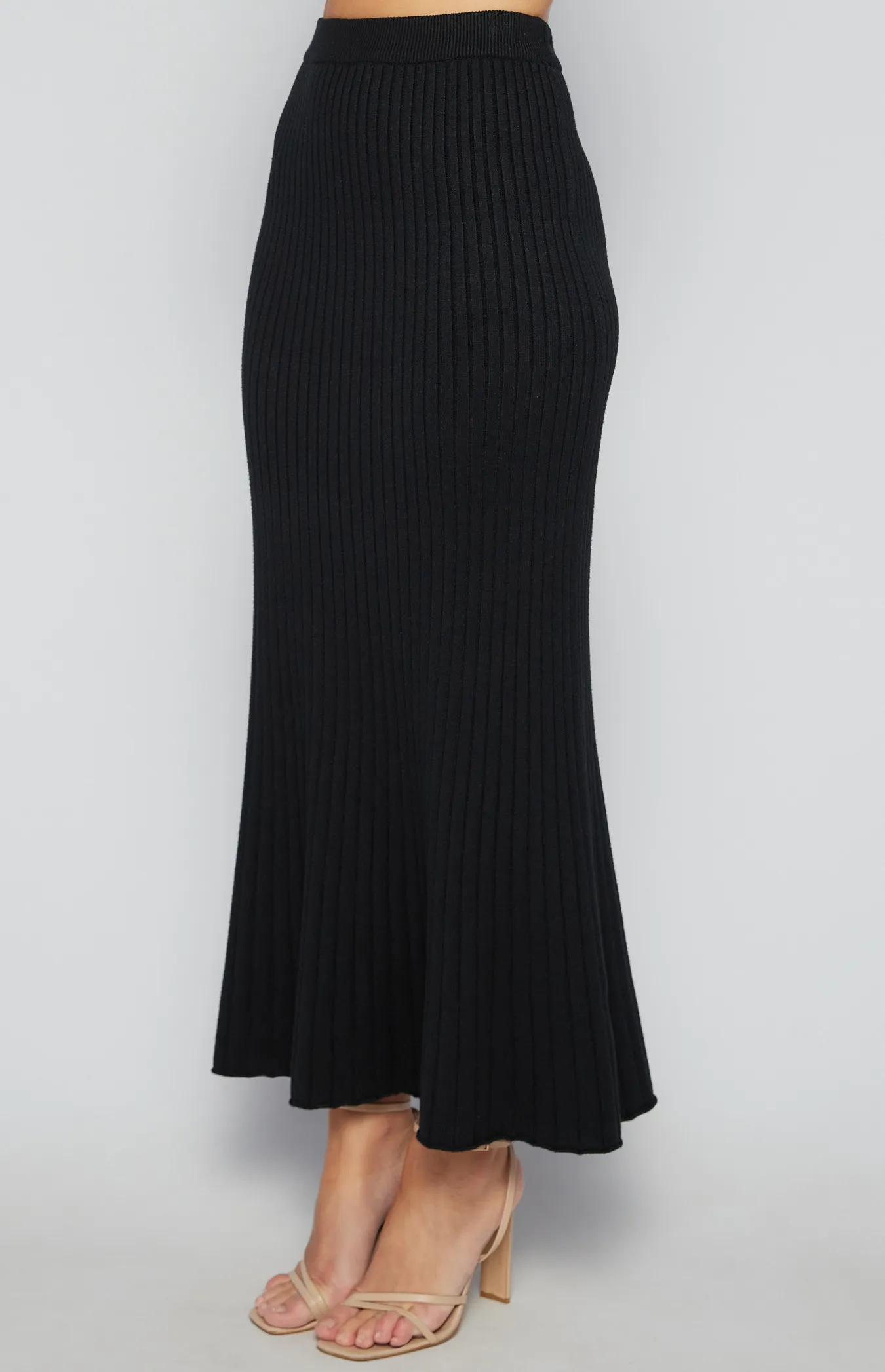 Ribbed Knit A-line Maxi Skirt (SKN811)