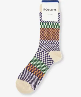 Rototo Mens Blueberry Check & Step knit socks