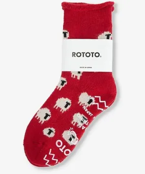 Rototo Mens Red Pile Room graphic-pattern knit socks