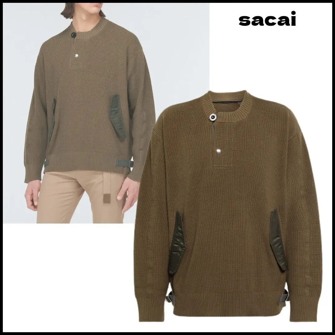 sacai  |Street Style Long Sleeves Plain Cotton Designers Sweaters