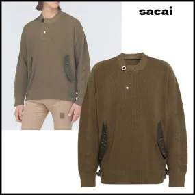 sacai  |Street Style Long Sleeves Plain Cotton Designers Sweaters