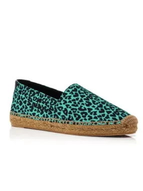 SAINT LAURENT Womens Aqua Animal Print Round Toe Slip On Espadrille Shoes