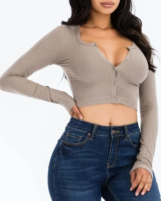 Savanna Button Up Ribbed Crop Top