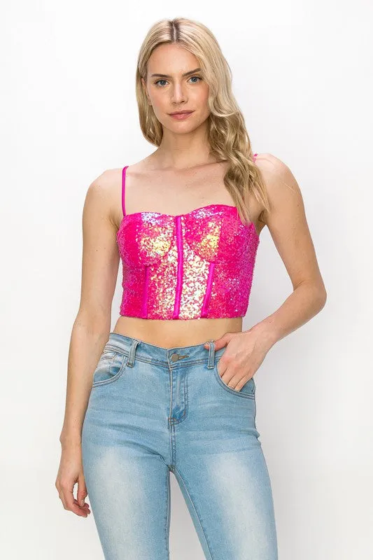 Sequin Embellisged Corset Cami Crop Top