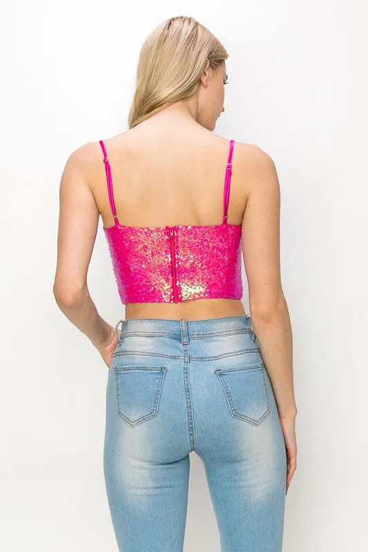 Sequin Embellisged Corset Cami Crop Top