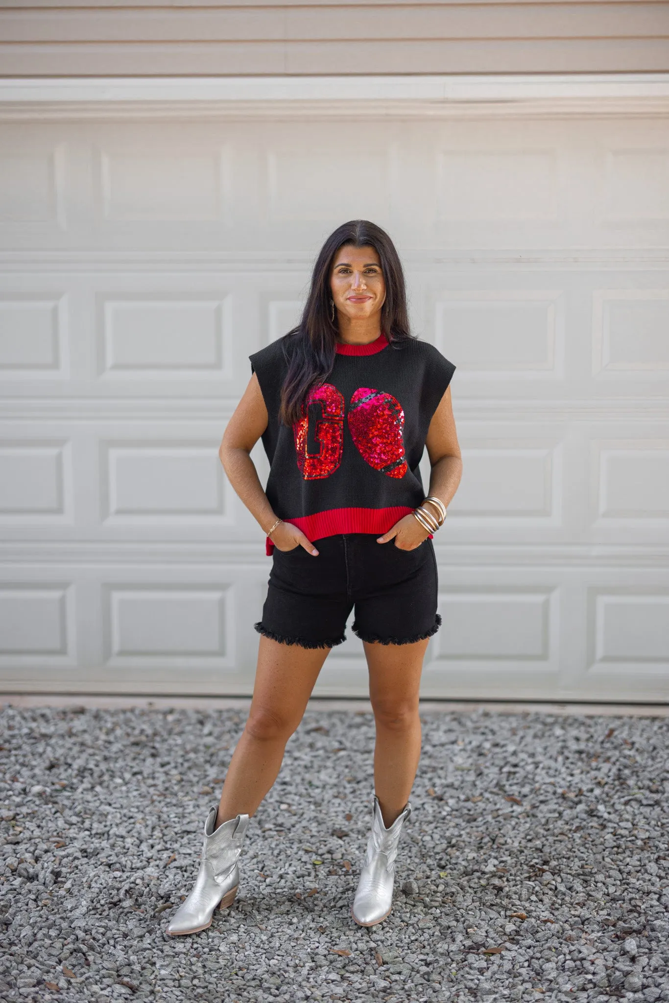 Sequin Football Season Black Sweater