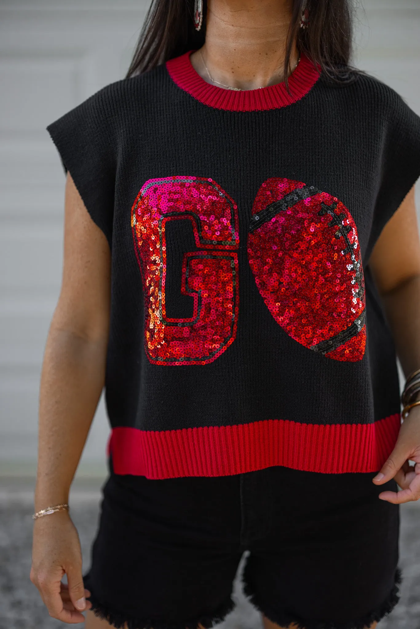 Sequin Football Season Black Sweater