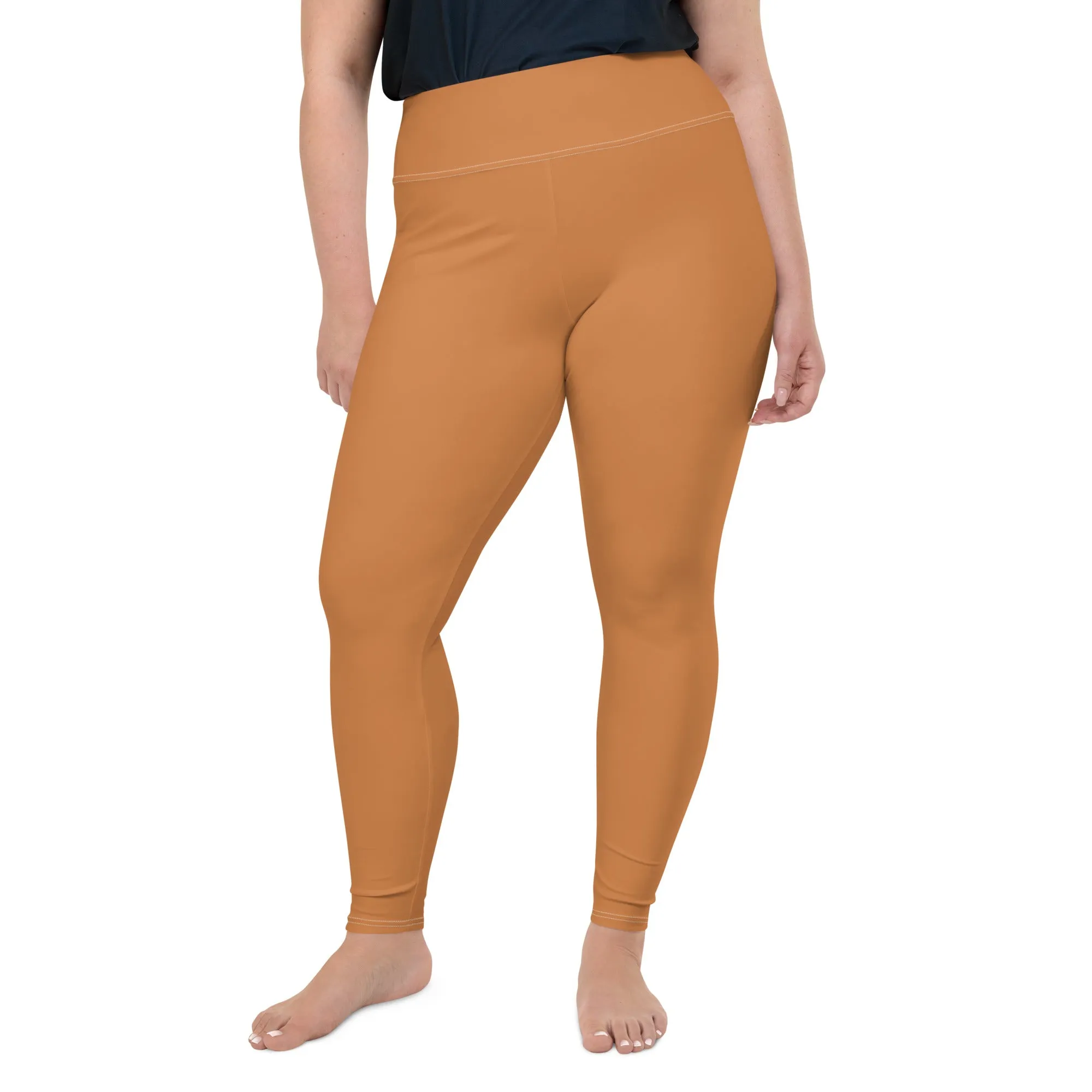 Size-Inclusive Style: Women's Solid Color Yoga Pants - Raw Sienna