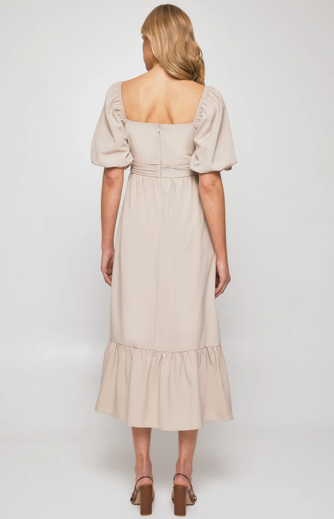 Square Neckline Midi Dress with Pleated Waist Detail (SDR1254B)