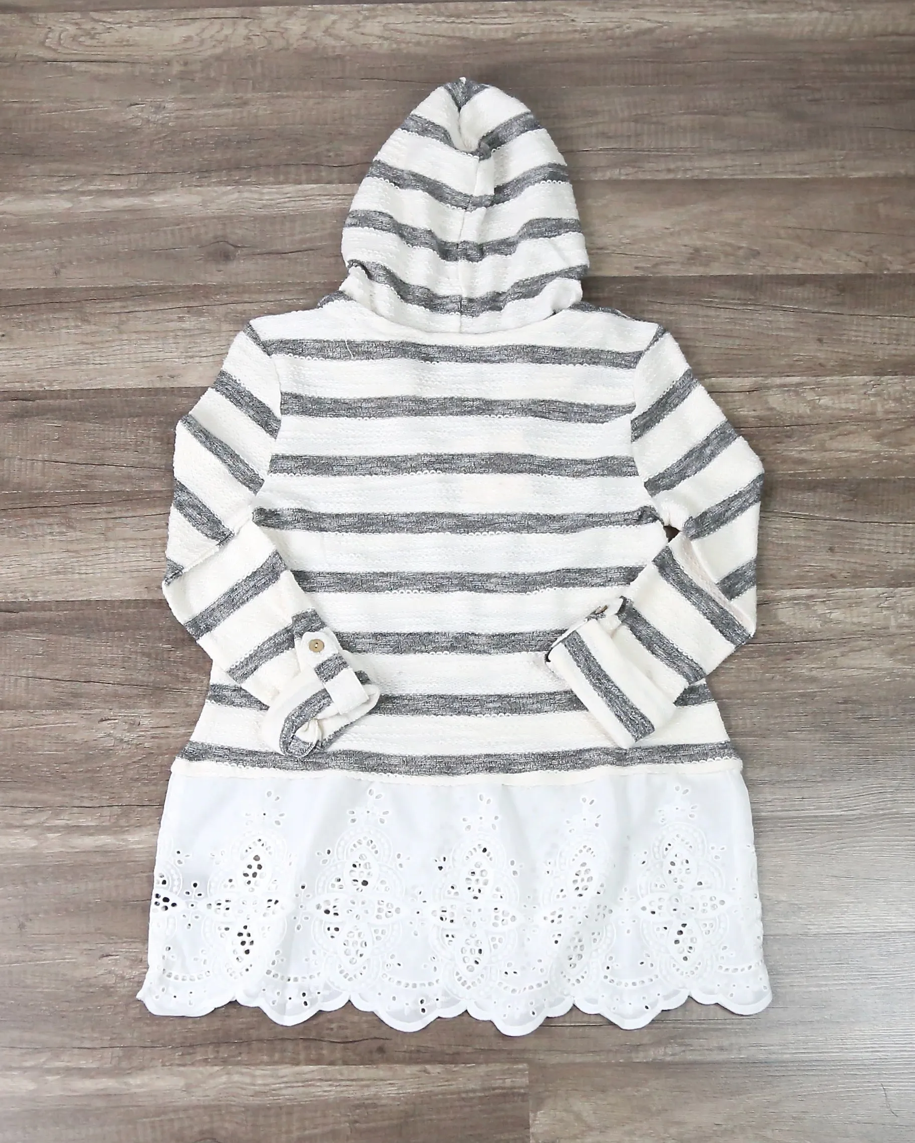 Striped Vintage Lace Hem Women's Hoodie Sweater Top