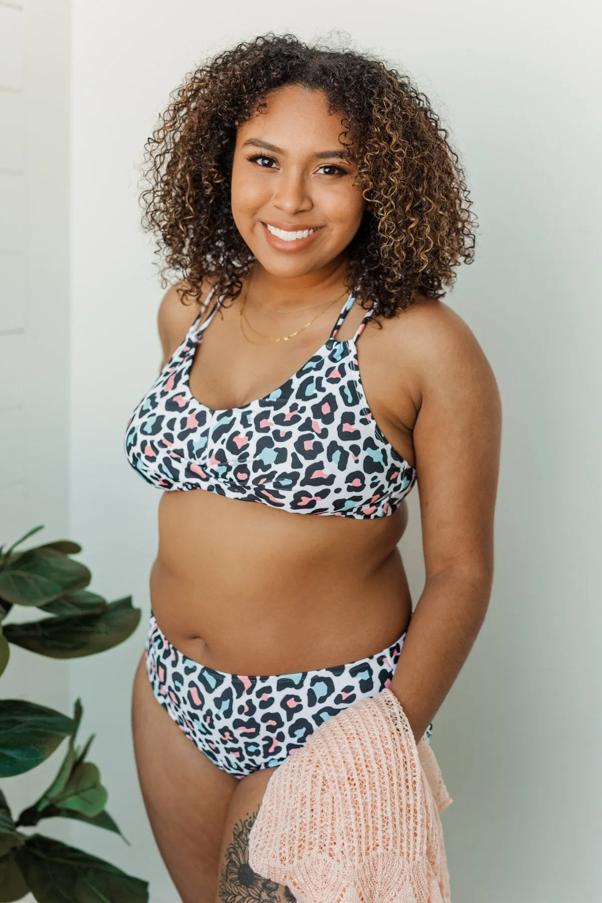 Sweet Sunshine Criss-Cross Bikini Top- Multi-Color Leopard