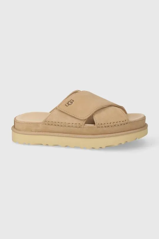 UGG suede sliders Goldenstar Cross Slide women's beige color 1137910