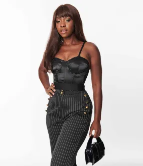 Unique Vintage Black Satin Bustier Top