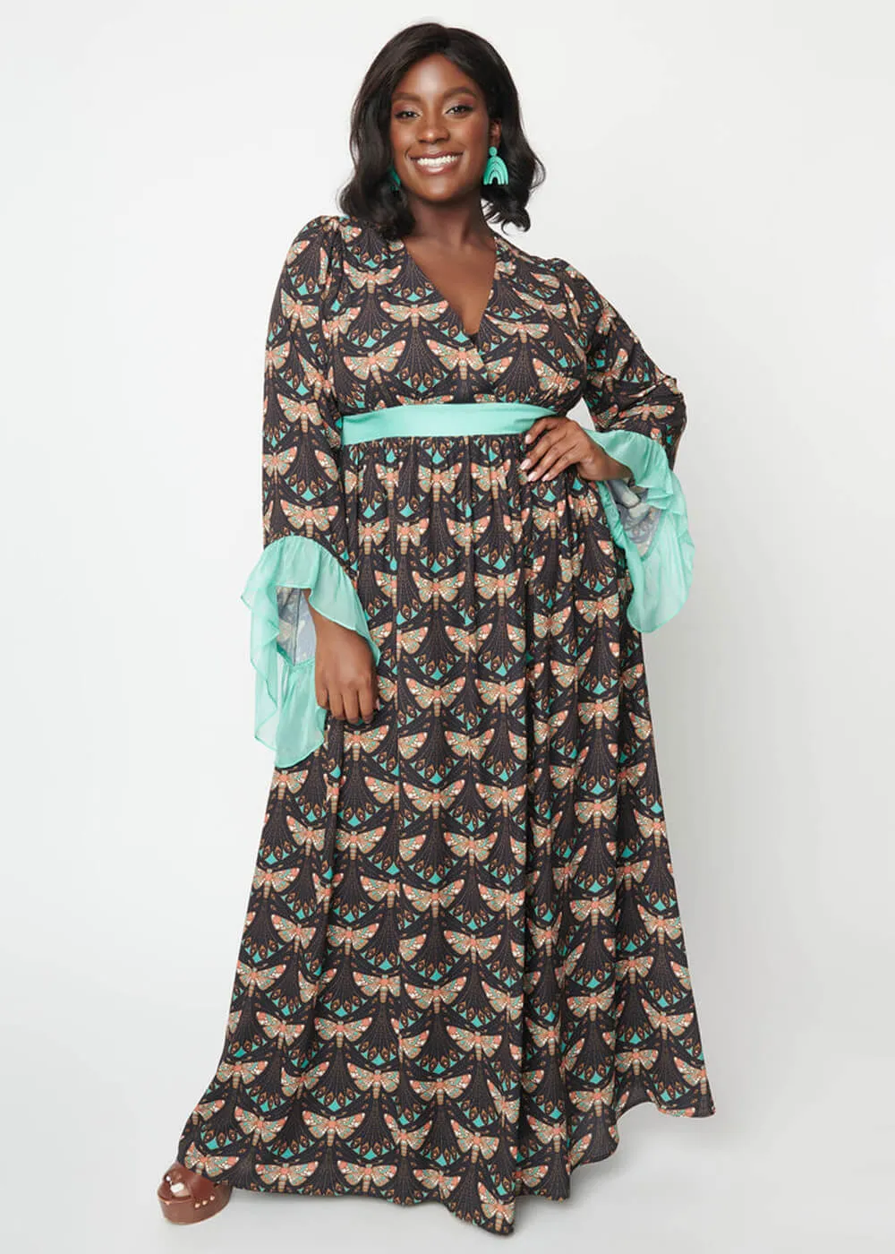 Unique Vintage Empire Moth 70's Maxi Dress