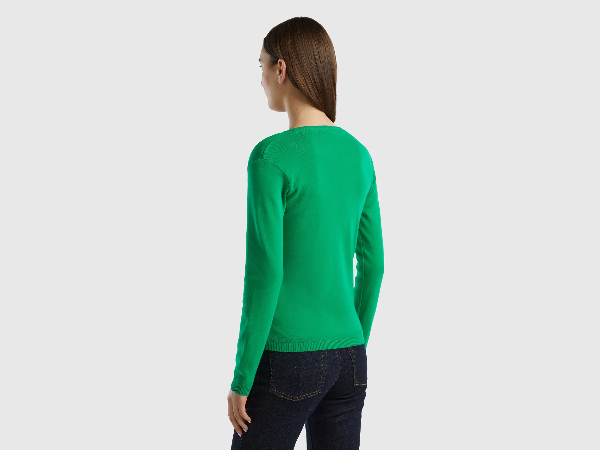 V-neck sweater in pure cotton - Green | Benetton