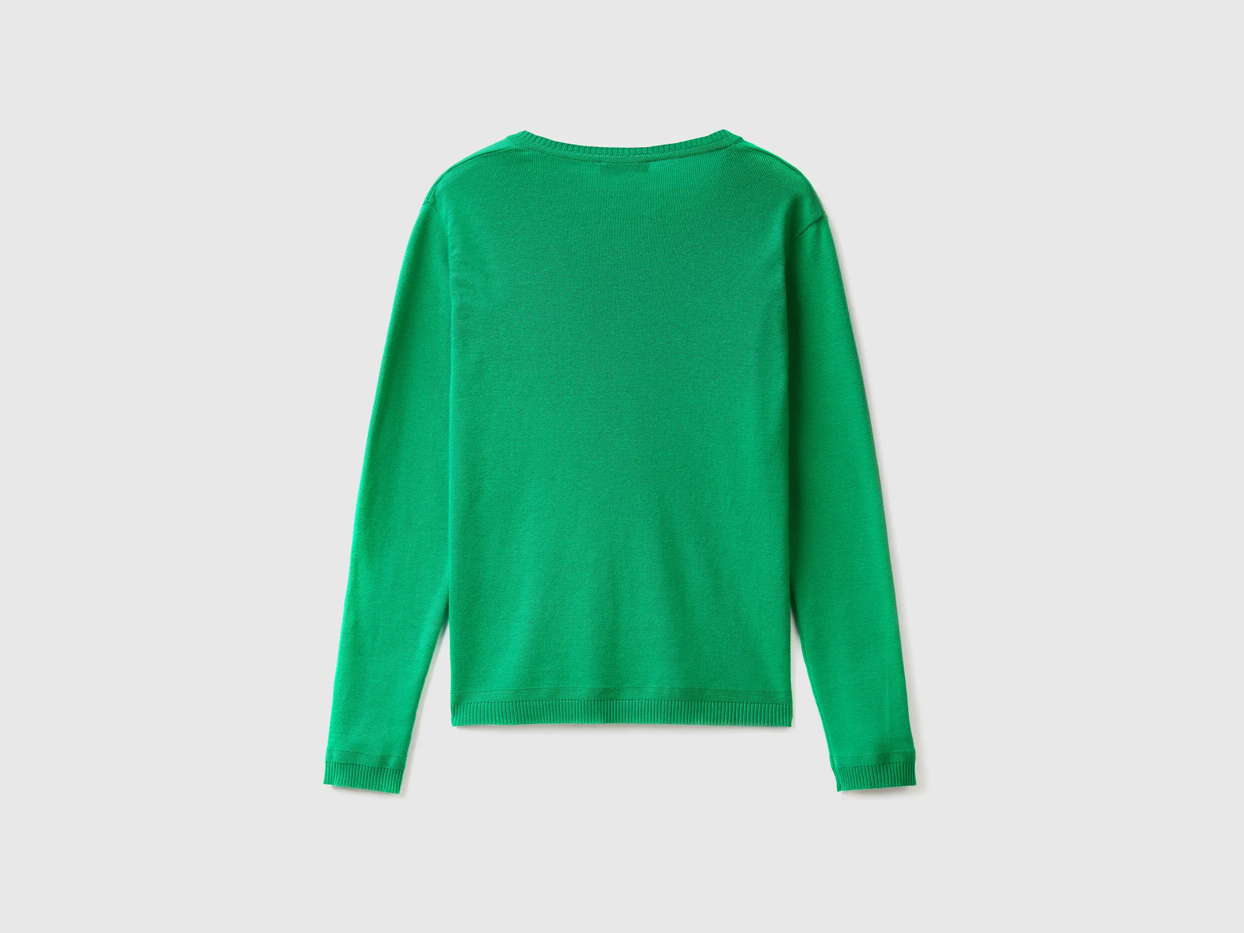 V-neck sweater in pure cotton - Green | Benetton