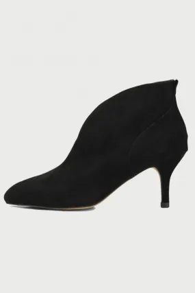 Valentine Low Cut Heeled Ankle Boot in Black Suede