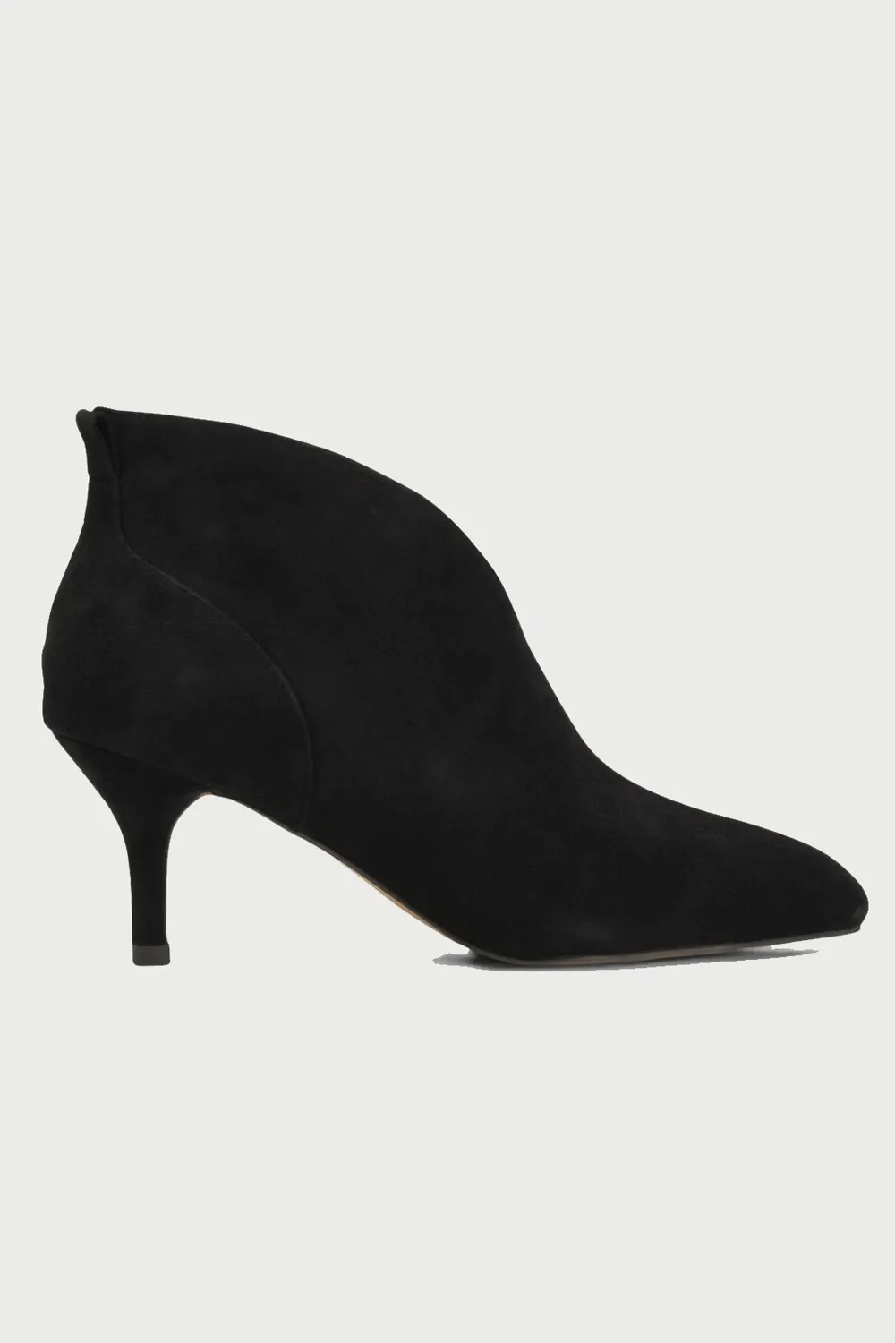 Valentine Low Cut Heeled Ankle Boot in Black Suede