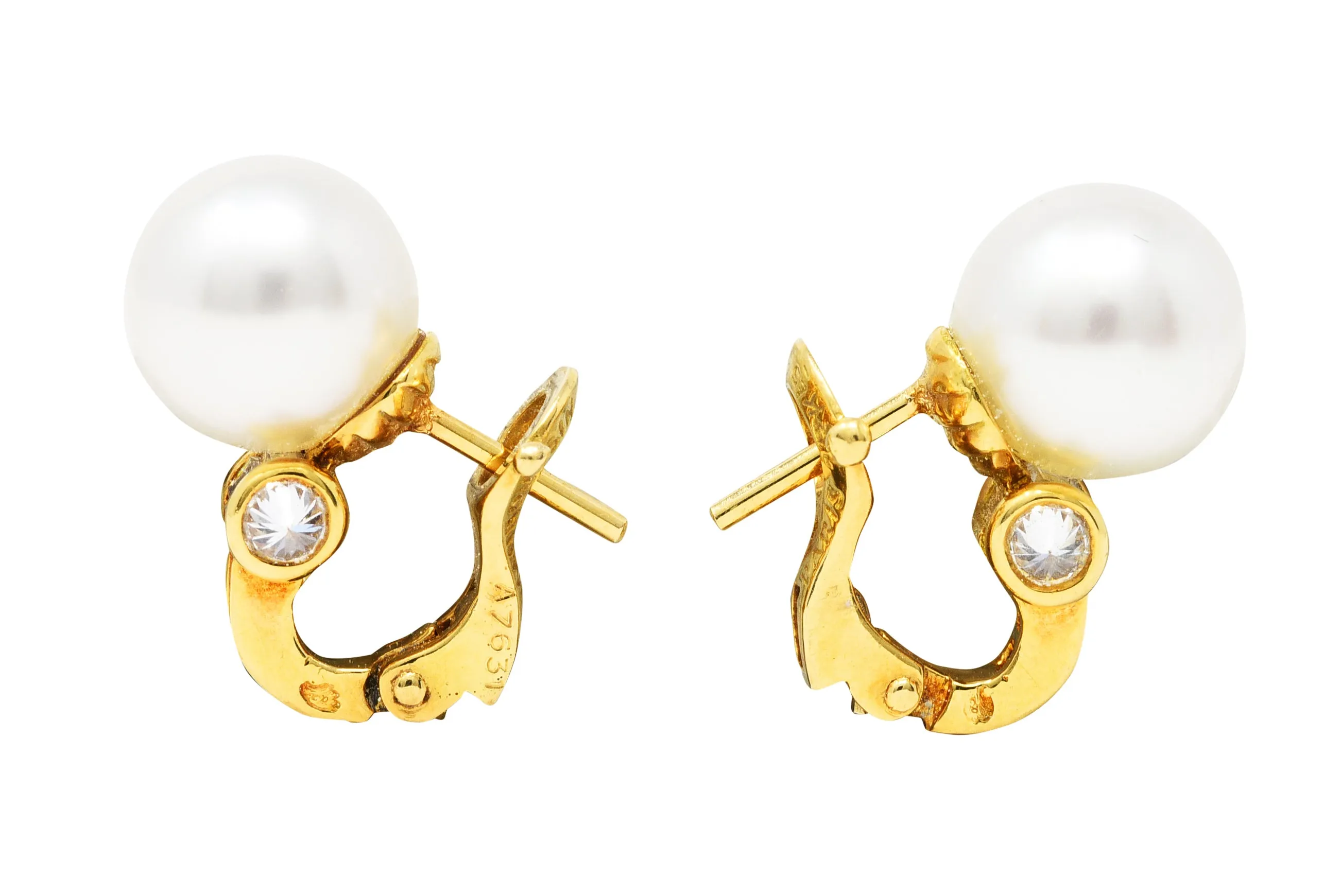 Vintage Mauboussin 1.20 CTW Diamond Pearl 18 Karat Gold Earrings