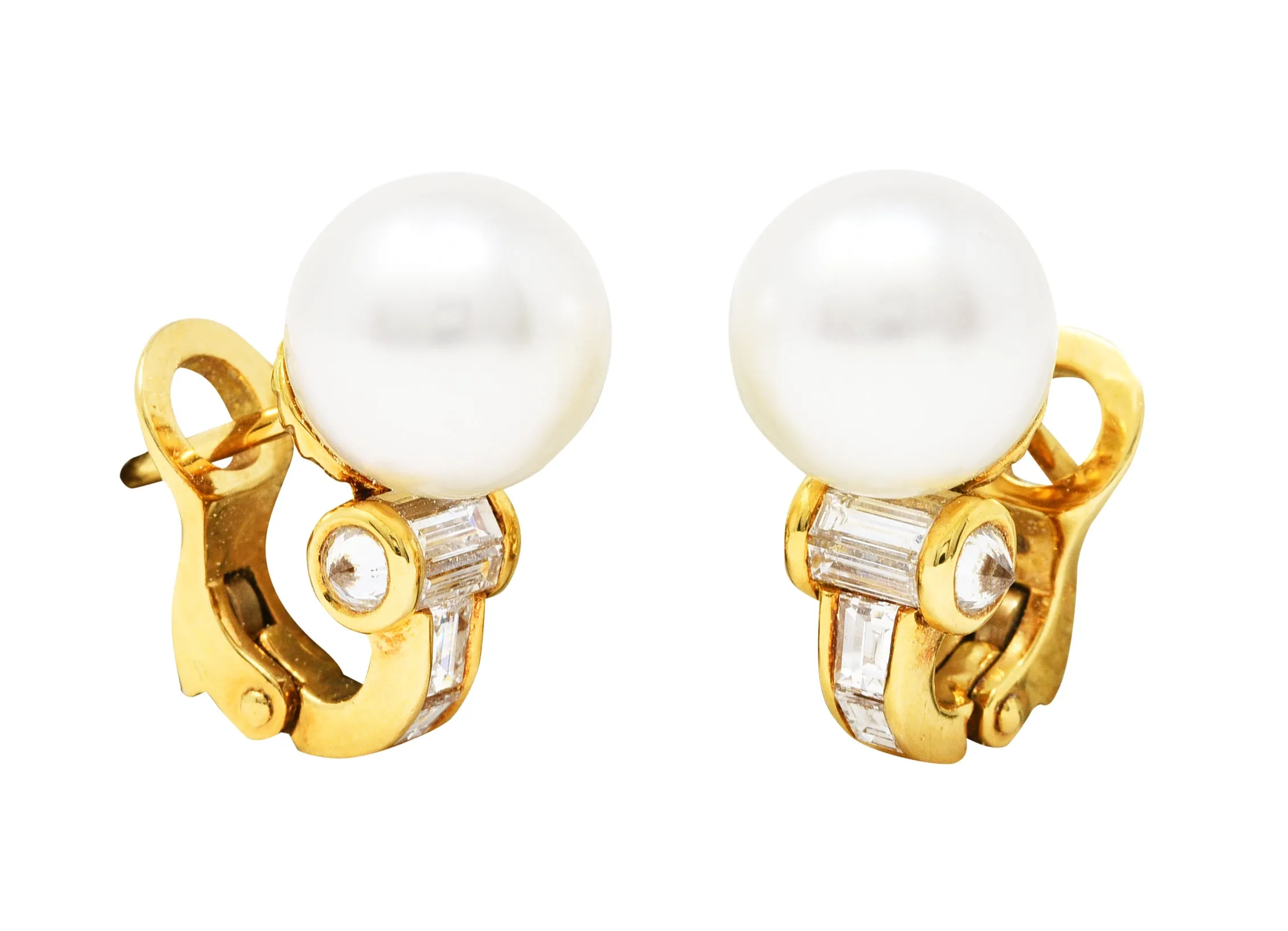 Vintage Mauboussin 1.20 CTW Diamond Pearl 18 Karat Gold Earrings