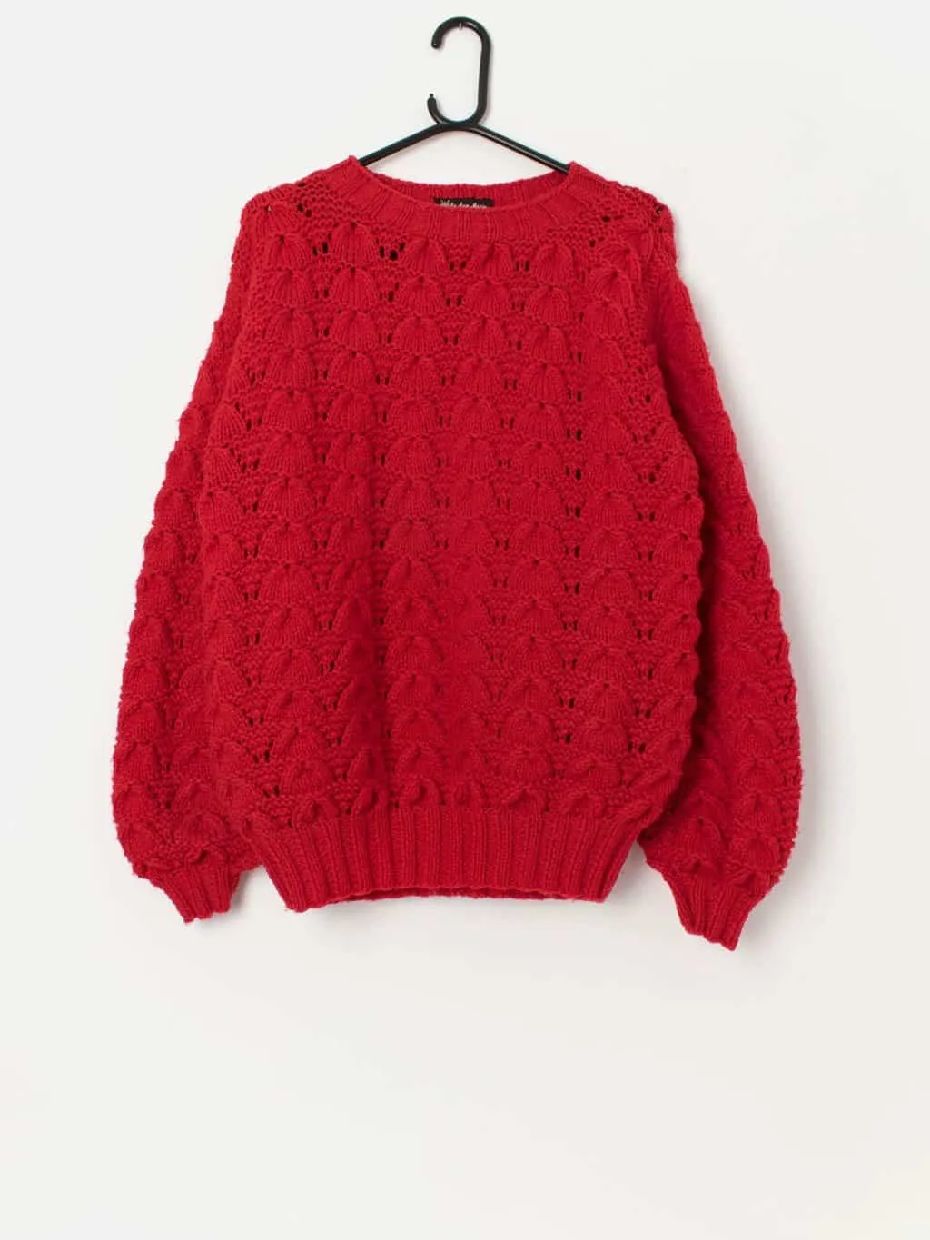 Vintage red handknitted cable knit jumper – Medium