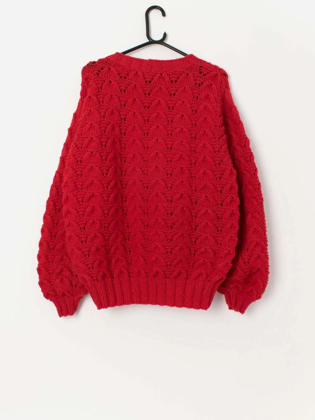 Vintage red handknitted cable knit jumper – Medium