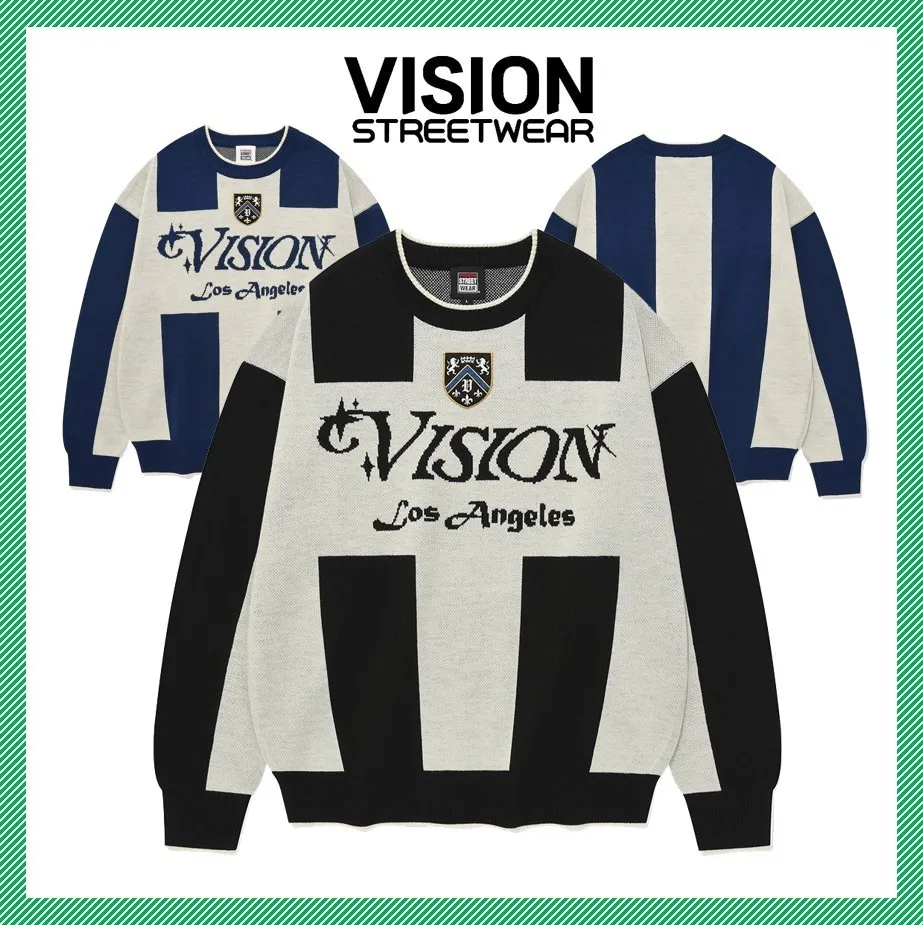 Vision Street Wear  |Stripes Unisex Street Style Logo Sweaters