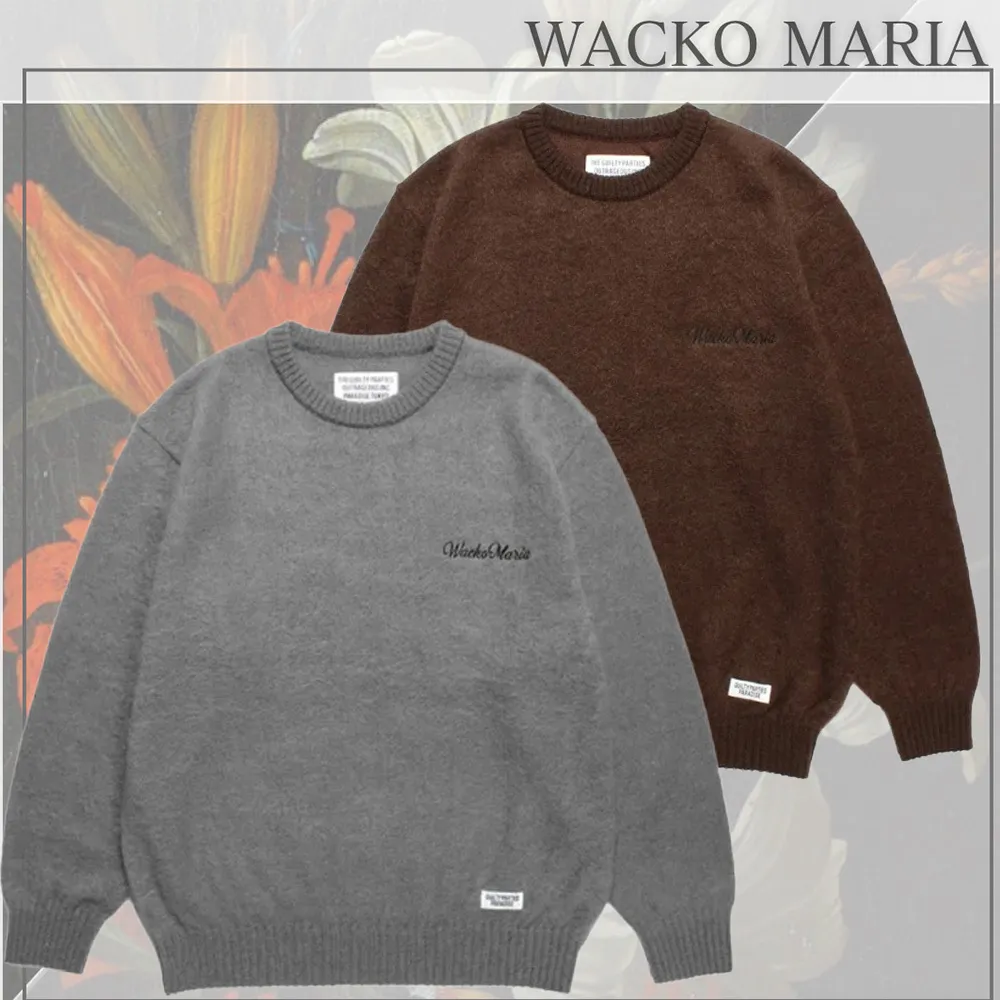 WACKO MARIA  |Crew Neck Wool Nylon U-Neck Long Sleeves Plain Logo Sweaters