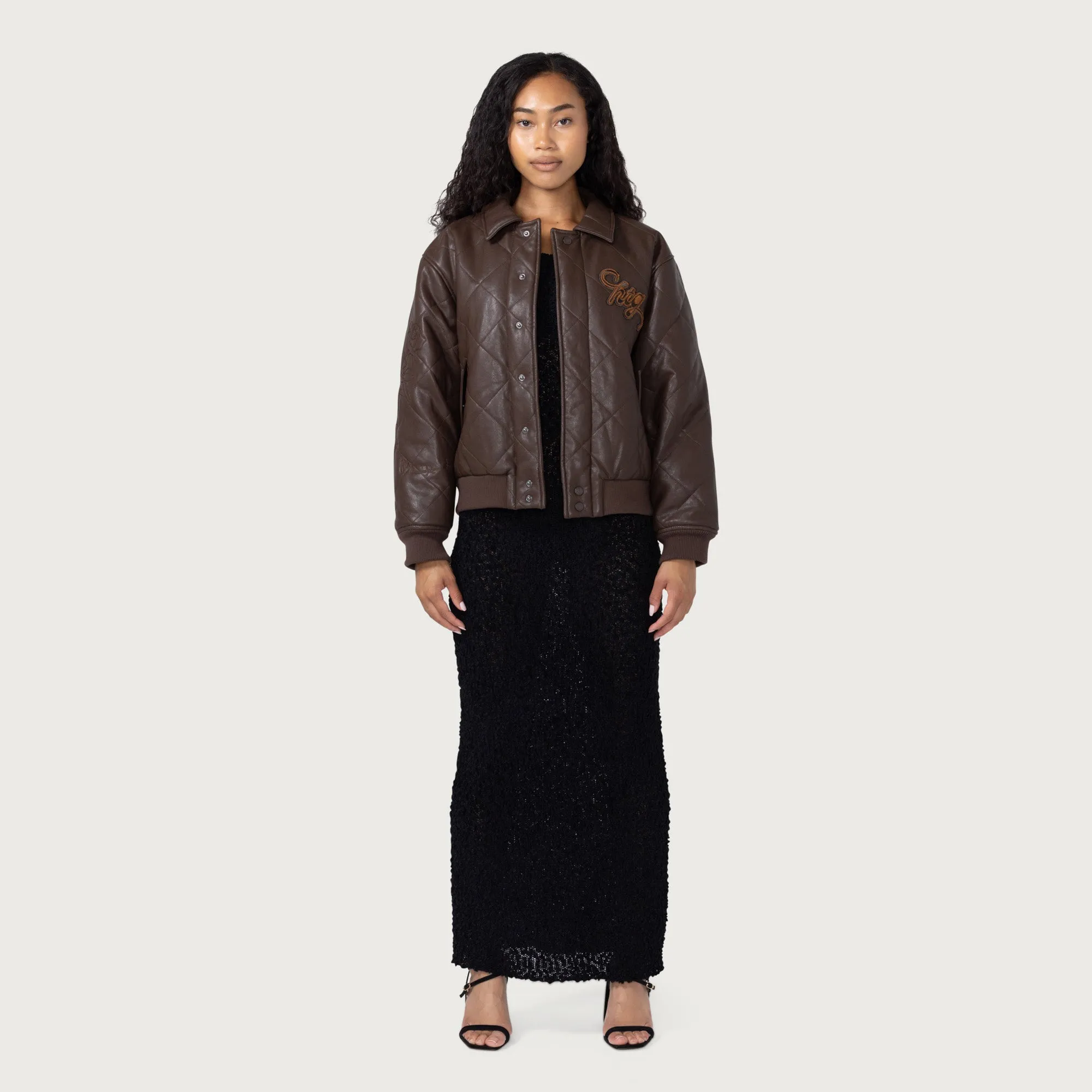 Womens Quilted Bomber - Brown